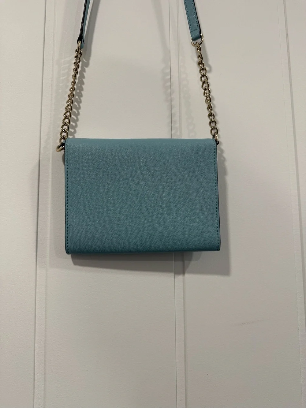 KATE SPADE MONDAY Leather Saffiano Envelope Small Clutch Wallet purse Light Blue